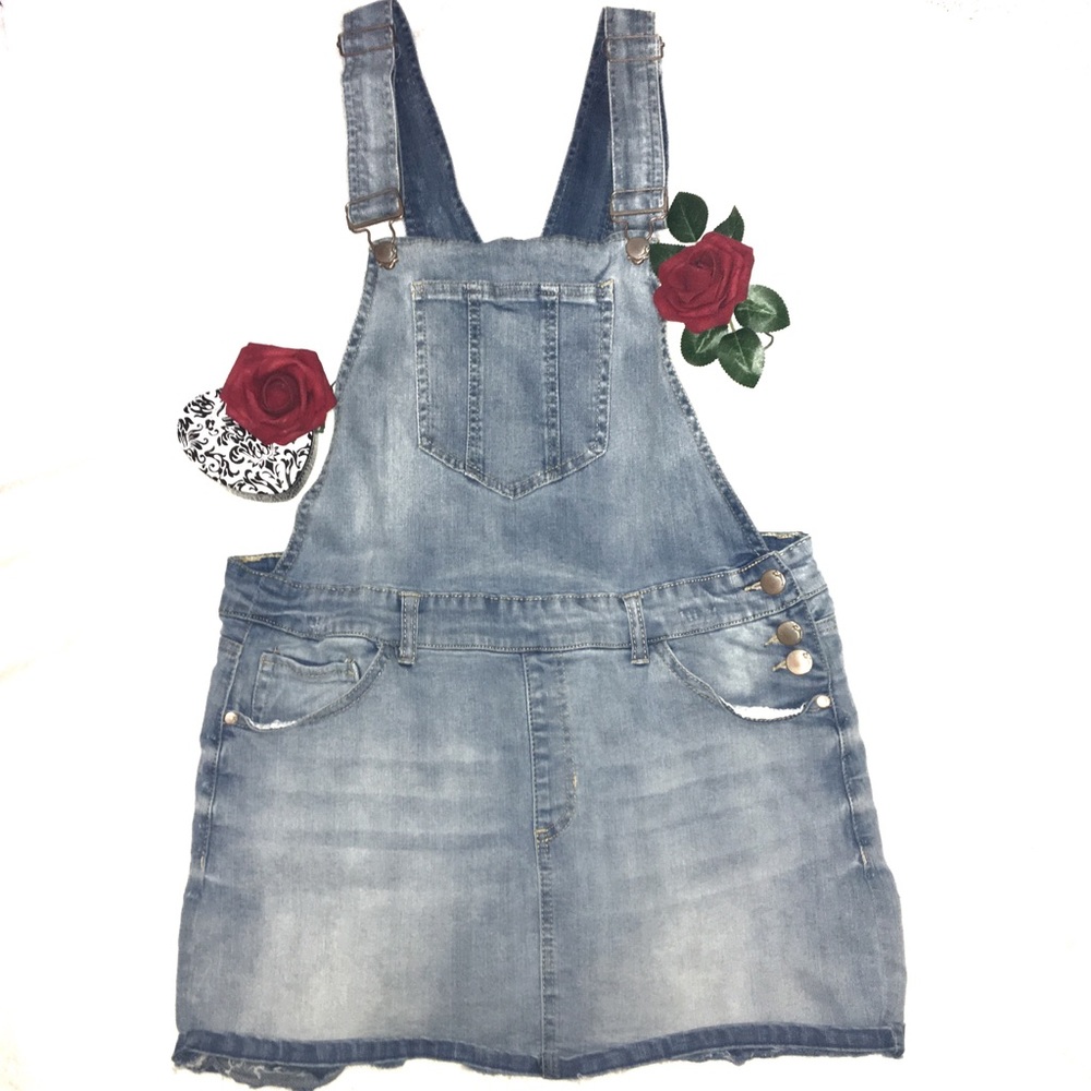 Dollhouse Denim Overalls Skirt Dress